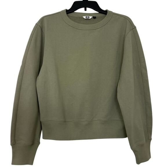Uniqlo U Cotton Olive Green Crewneck Crop Length Sweatshirt Size Large - Picture 2 of 11